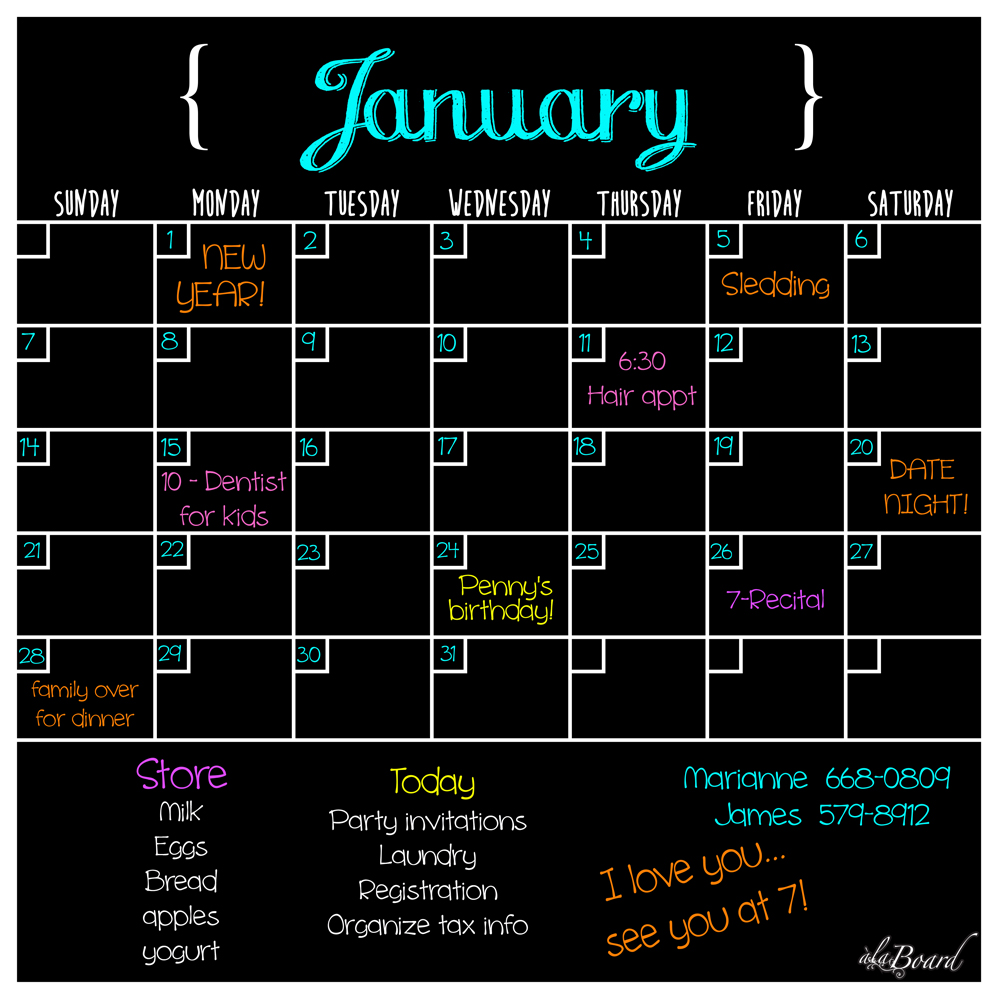 12 Month Dry Erase Calendar, Calendar Wall Decal